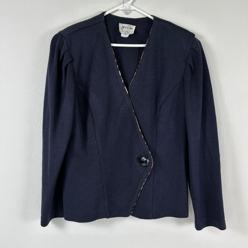 Jeffrey &‎ Dara Vintage Jacket Size 14 Black Knit Career Office Blazer